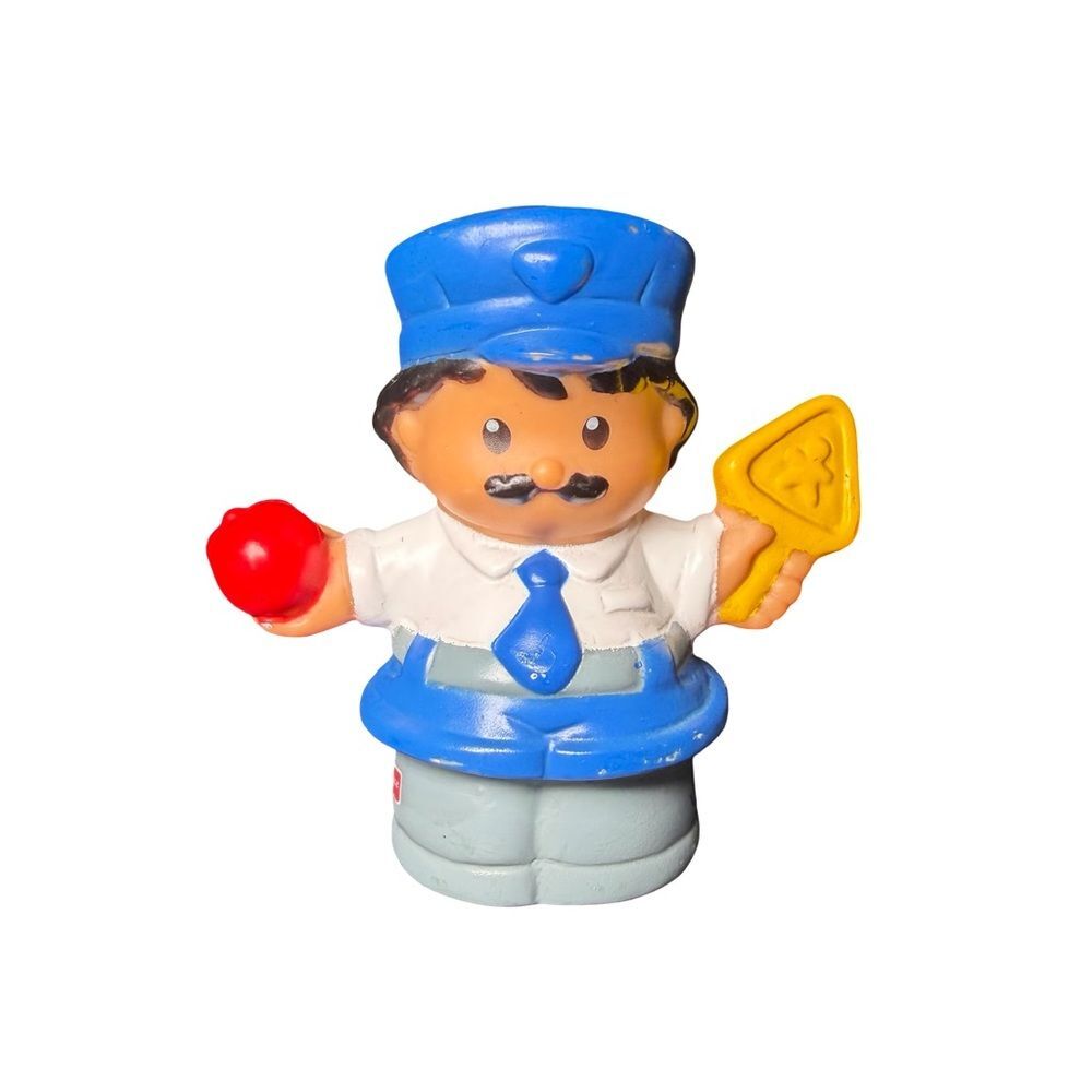 Fisher Price Little People Bus Driver Safety Patrol Man Mustache Apple Sign 2002